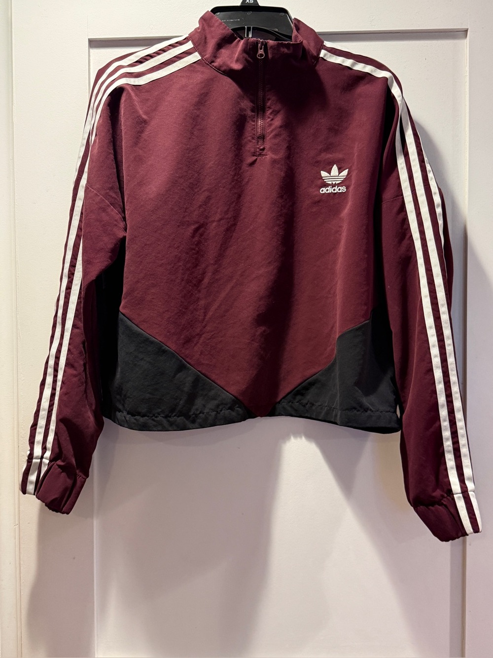 adidas Women's Maroon and Black Half-Zip Bomber Jacket